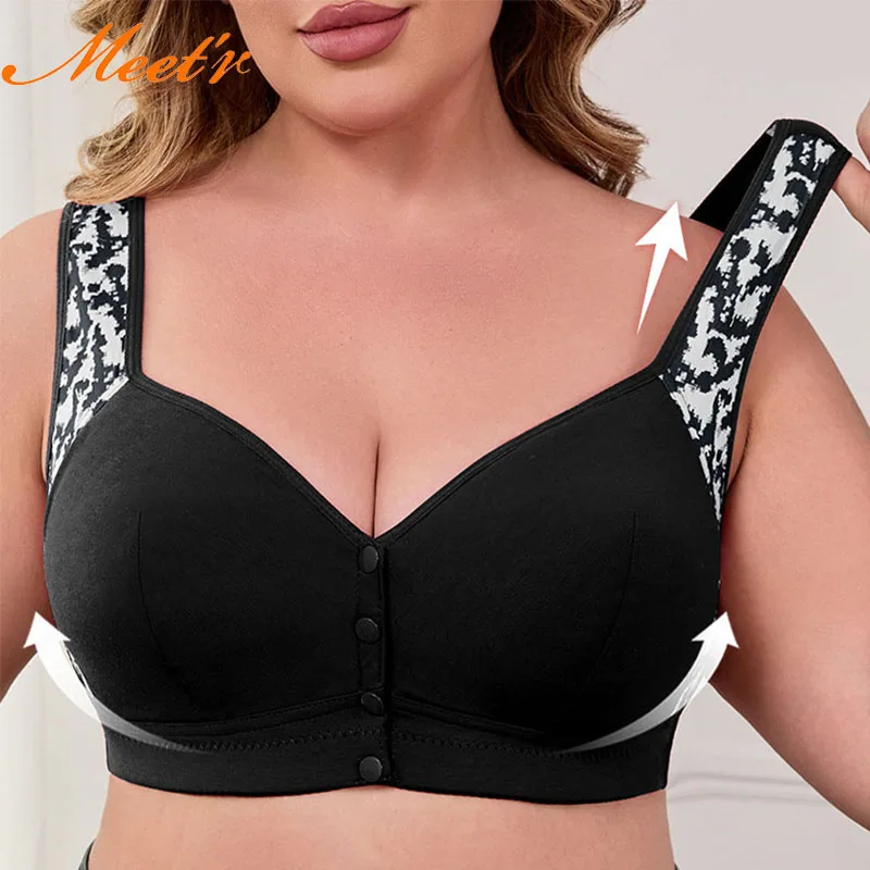 Meet’r 1XL-7XL Front Button Bra For Women Ladie's Without Steel Rings Vest Style Lingerie Printed Oversized Brassiere Underwear