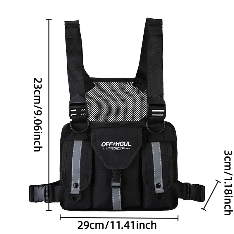 Streetwear Hip-Hop Style Oxford Cloth Backpack Chest Bag with Reflective Strips Men's Vest Bag for Everyday Styling