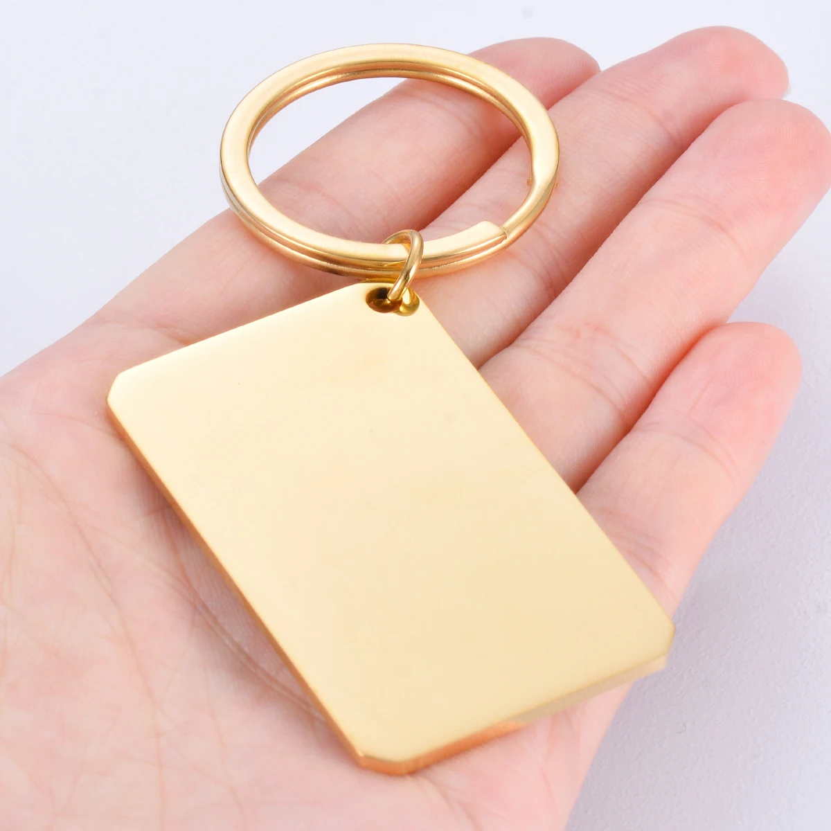 Waterproof 30x50 Rectangle Keychain Stainless Steel Blank Tag for DIY Logo Name Accessories Key Ring