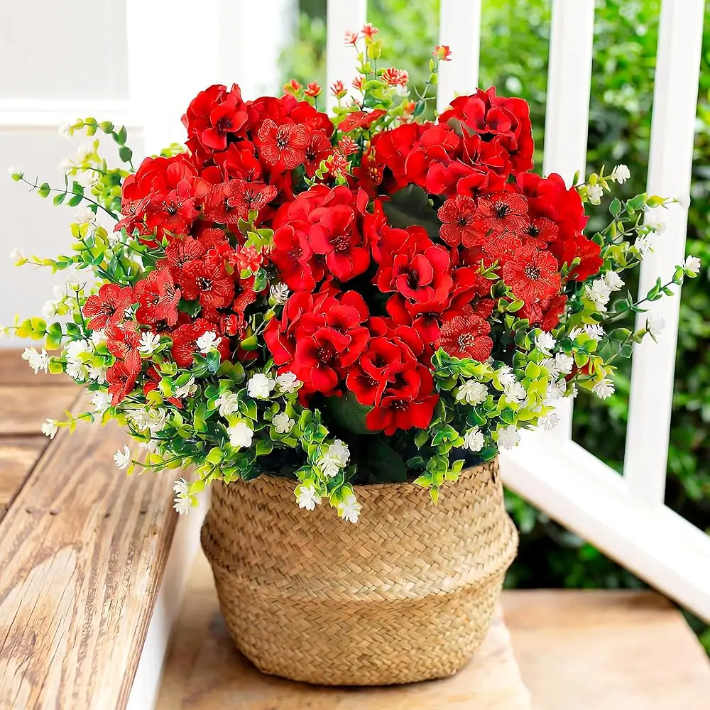 

Искусственные цветы герани для весеннего и летнего декора на открытом воздухе, имитация шелковых растений герани, устойчивые к УФ-излучению, для входной двери