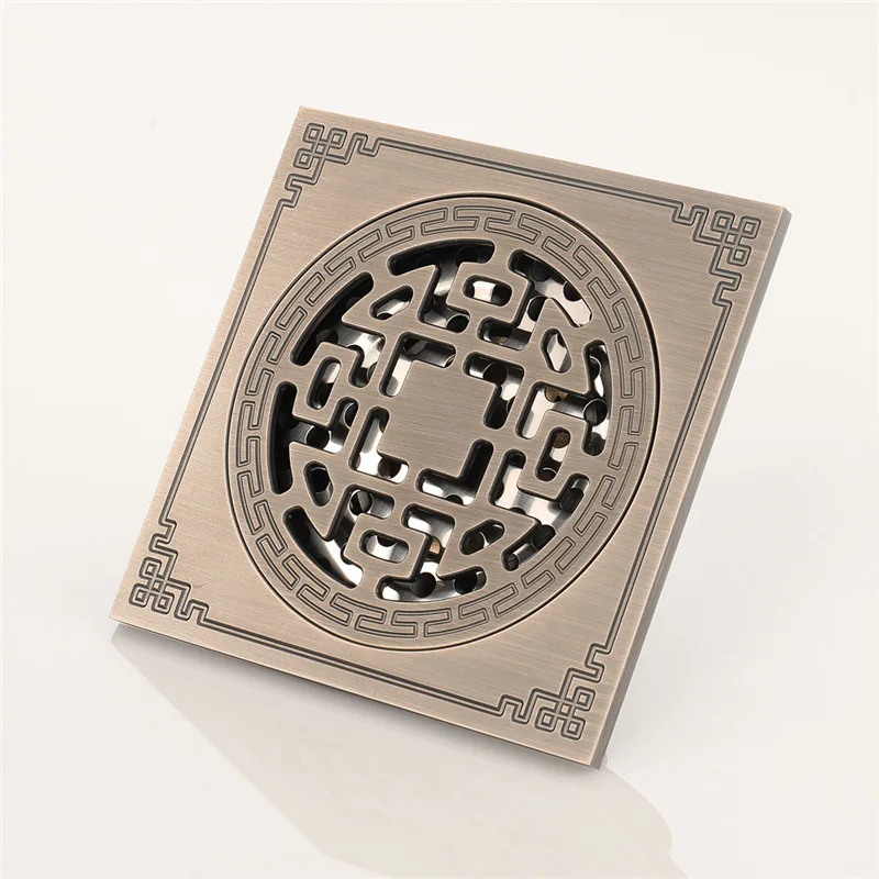 

Антикварный квадратный резной ретро слив для пола, ванная комната, кухня, дезодорирующий дизайн, слив для пола 10*10 см, слив для ванной комнаты, утечка воды