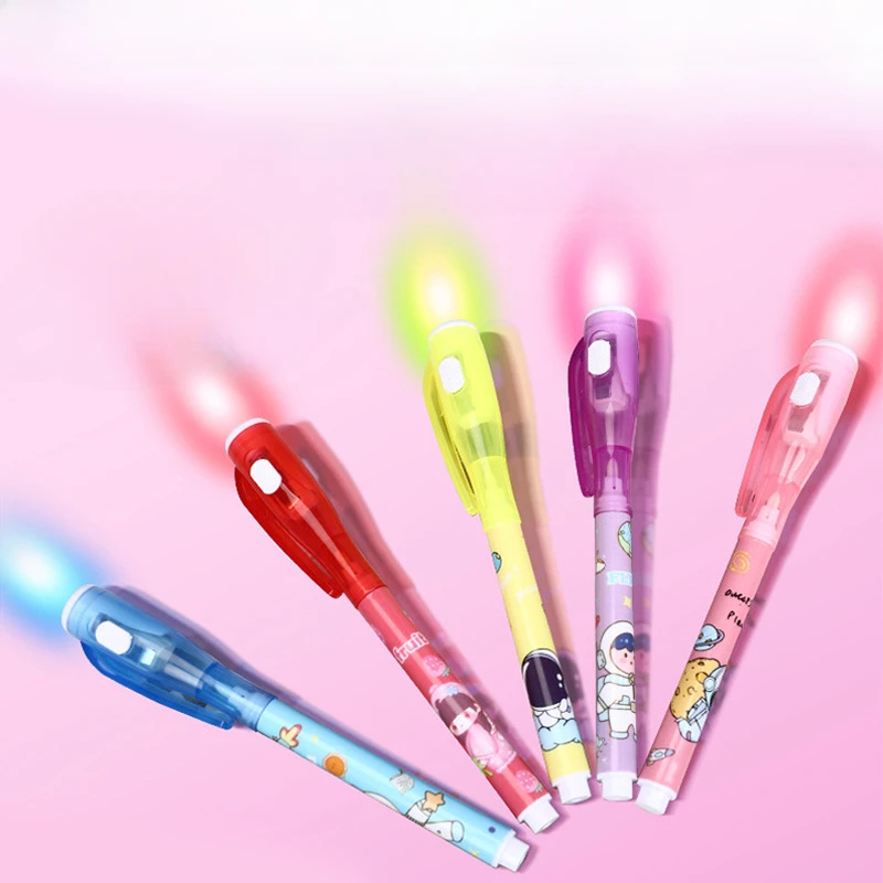 LED Lamp UV Colorless Fluorescent Pen Set with Five Colors Students Use Marking Pen To Draw Smoothly Highlighter School Kawaii