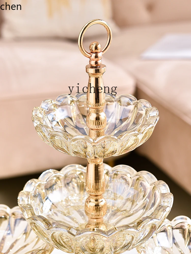 YFY Crystal Glass Multi-Layer Fruit Plate Living Room Coffee Table High-End Entry Lux Snack Candy Plate