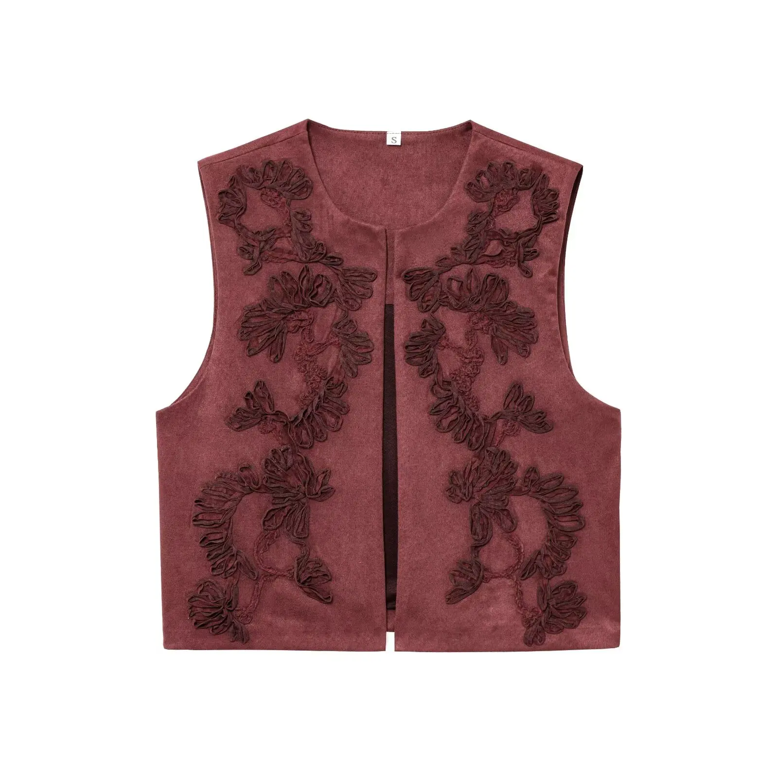 

JNLEAOG весенний новый женский модный жилет с вышивкой, украшенный искусственной бархатной текстурой, прямой крой, круглый полиэстер