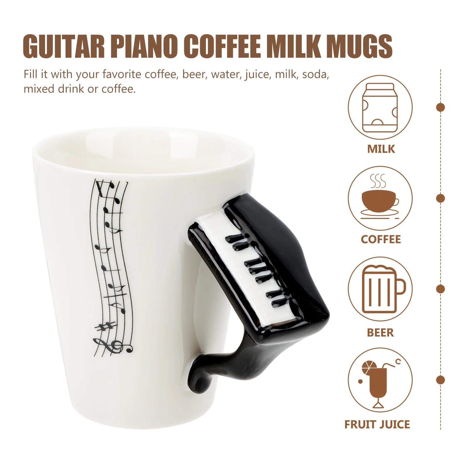 

Musical Instrument Pattern Ceramic Coffee Milk Mug Practical Water Cup for Breakfast Office Outdoor Fashion Coffee Cup