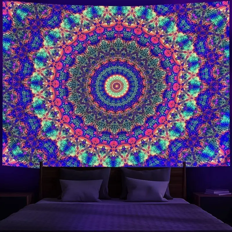 VIKAMA Blacklight Neon Waterfall Mushroom Moon Wall Tapestry Hanging Decor Bedroom Party UV Reactive Trippy Art Soft Durable