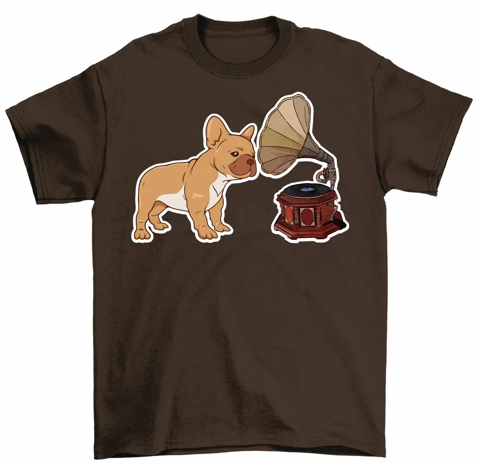 Pitbull And Vintage Record Player With Horn T-Shirt Dog Lovers Tees High Quality 100%Cotton Short Sleeve