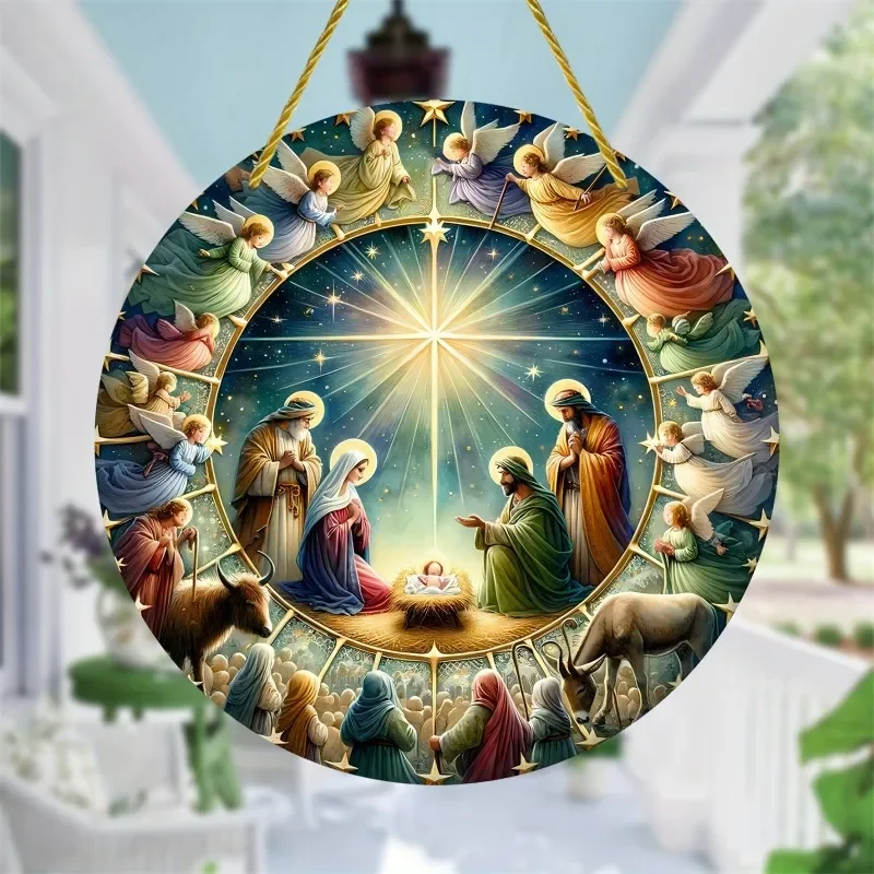 Nativity Suncatcher Stained Window Hanging Acrylic Window Hanging Round Sign Window Decor Porch Decor Wall Decor Home Decor