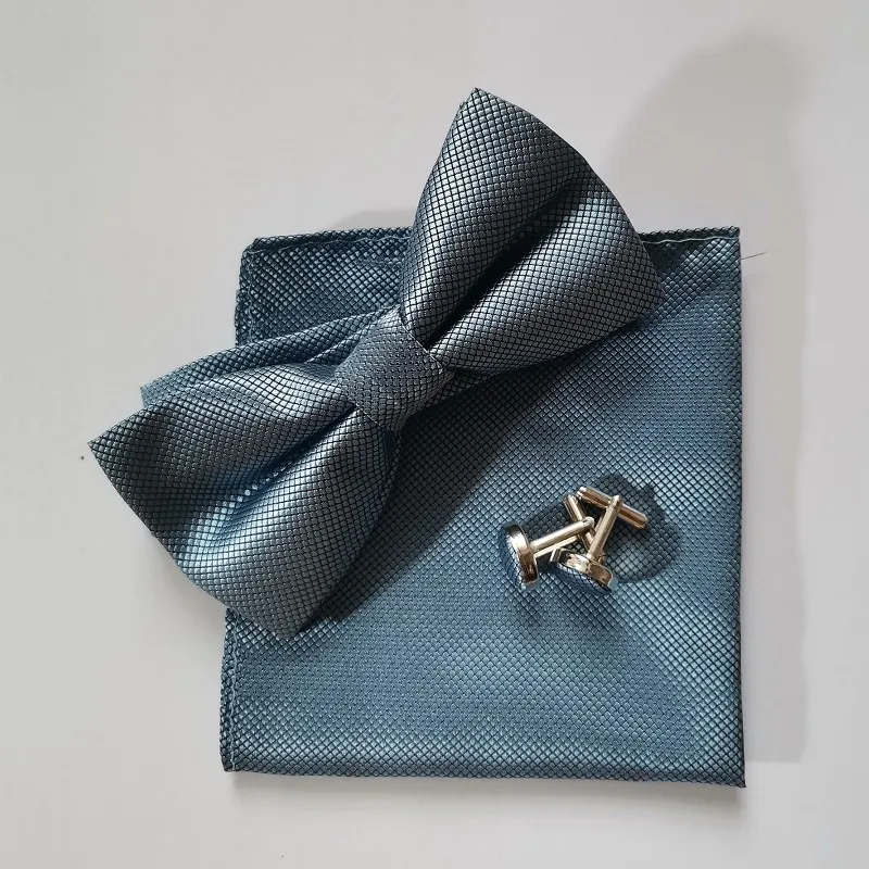 Bow Tie Set Polyester Handkerchief for Man Black Bowtie Shirt Accessory Plaid Bowknot Red Pocket Square Check Hanky