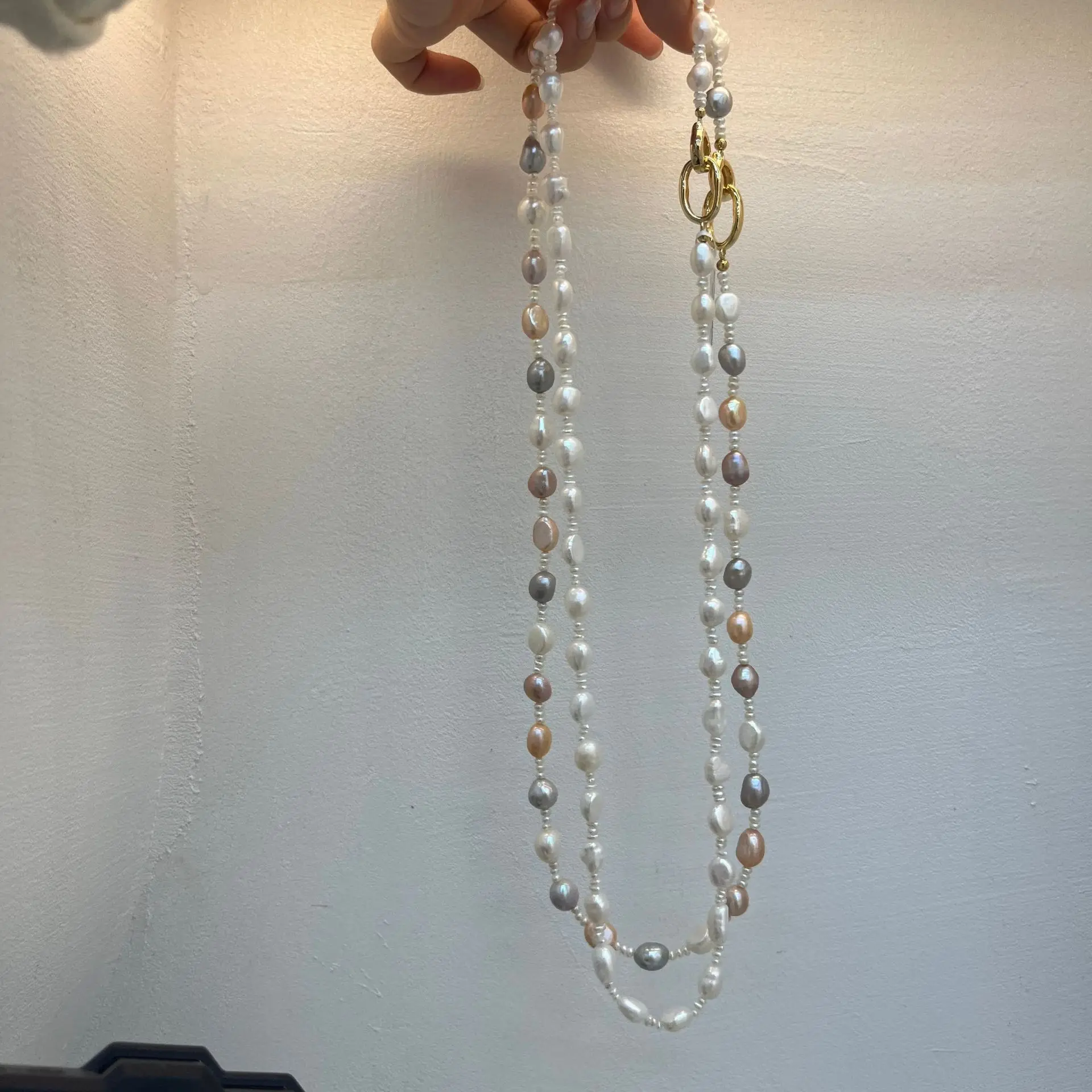 Collar de Perlas Blancas de Lujo para Mujer, Collar Largo de Perlas de Agua Dulce, Gargantilla, Collares Barrocos, Joyería Ajustable