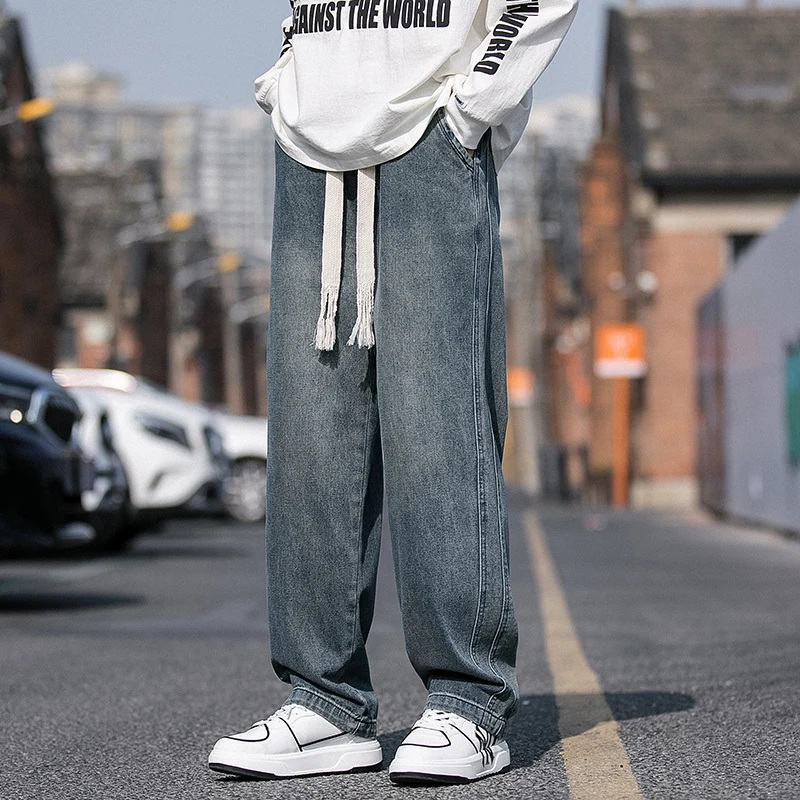 

Men's Oversize Straight Leg Jeans American Retro High Street Spring Autumn Cotton Blend Wear Resistant Loose Fit Trousers