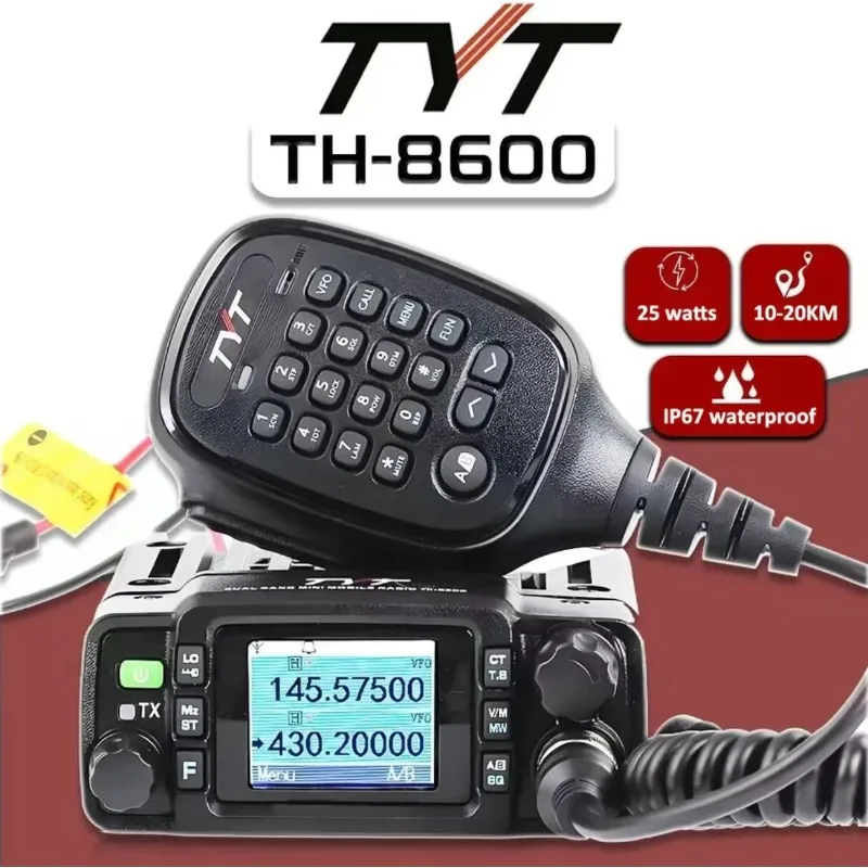 

TYT TH-8600 IP67 Waterproof Dual Band Mini Car Mobile Radio 25W Powful VHF 136-174Mhz UHF400-480Mhz 200CH Car Radio Station Ham