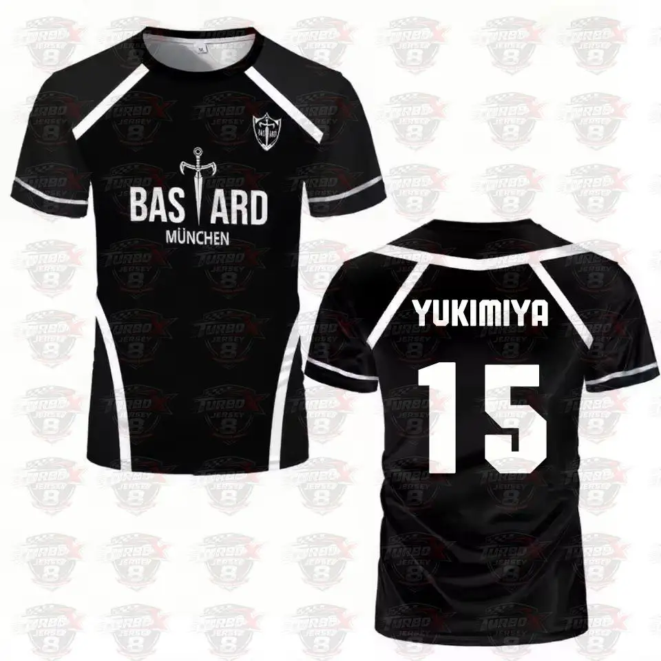 Blue Lock Anime Shirt Black And White Maillot Men's Football T-shirt Kaiser Isagi Training Breathable Sports Men's T-shirt view 4