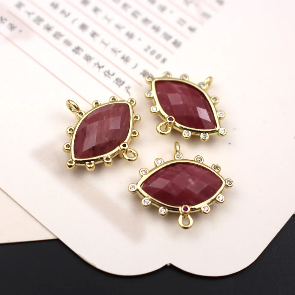 10pcs Faceted Marquise Shape Natural Rose Quartz Blue Amazonite Stone CZ Charms Double Hole Connectors Pendant DIY Crafts view 4