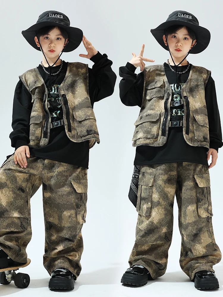 

Boys Hip Hop Costume Modern Dance Clothes Camouflage Set Vest Pants Girls Jazz Performance Wear Kids Stage Outfits Kpop BL11860