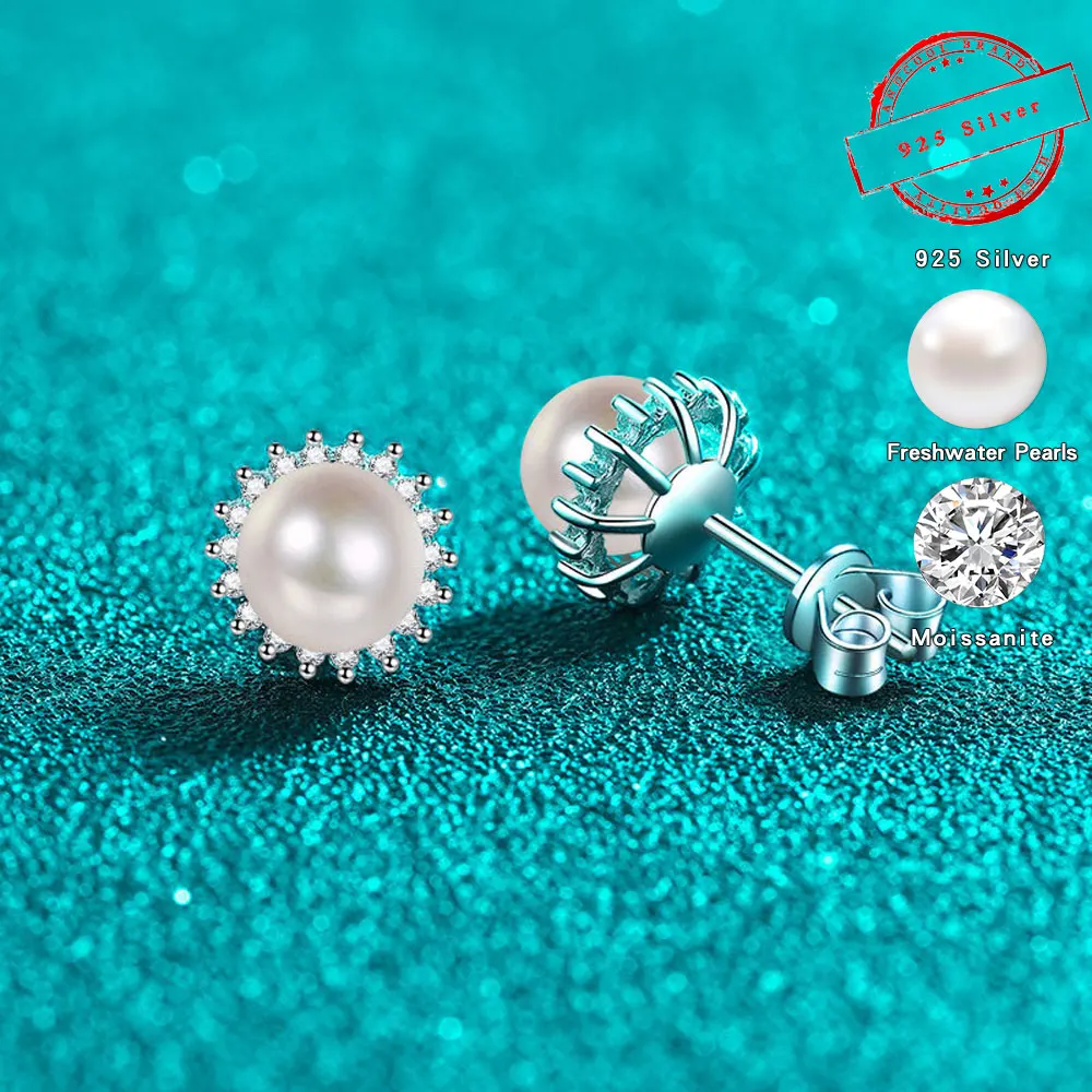 Imagem -04 - Andcool-brincos com Pérolas de Girassol para Mulheres Brincos Moissanite Brincos com Pérolas de Prata com Flores Brincos Naturais S925