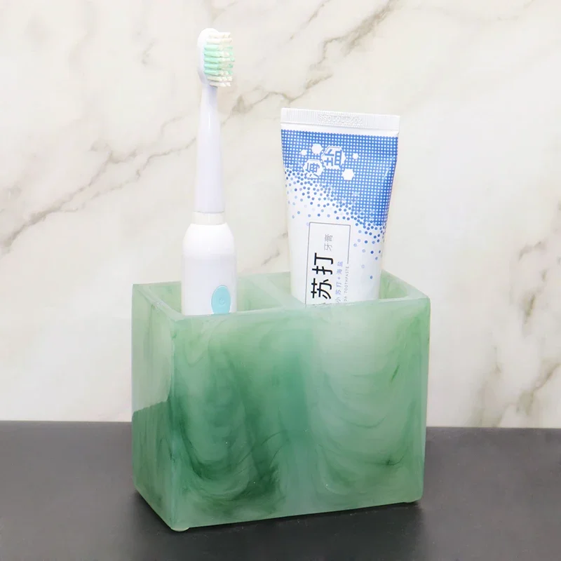 Green Resin Bathroom Set Lotion Bottle Toothbrush Holder Cotton Swab Box Mouthwash Cup Soap Dish Aromatherapy Bottle Tissue Box