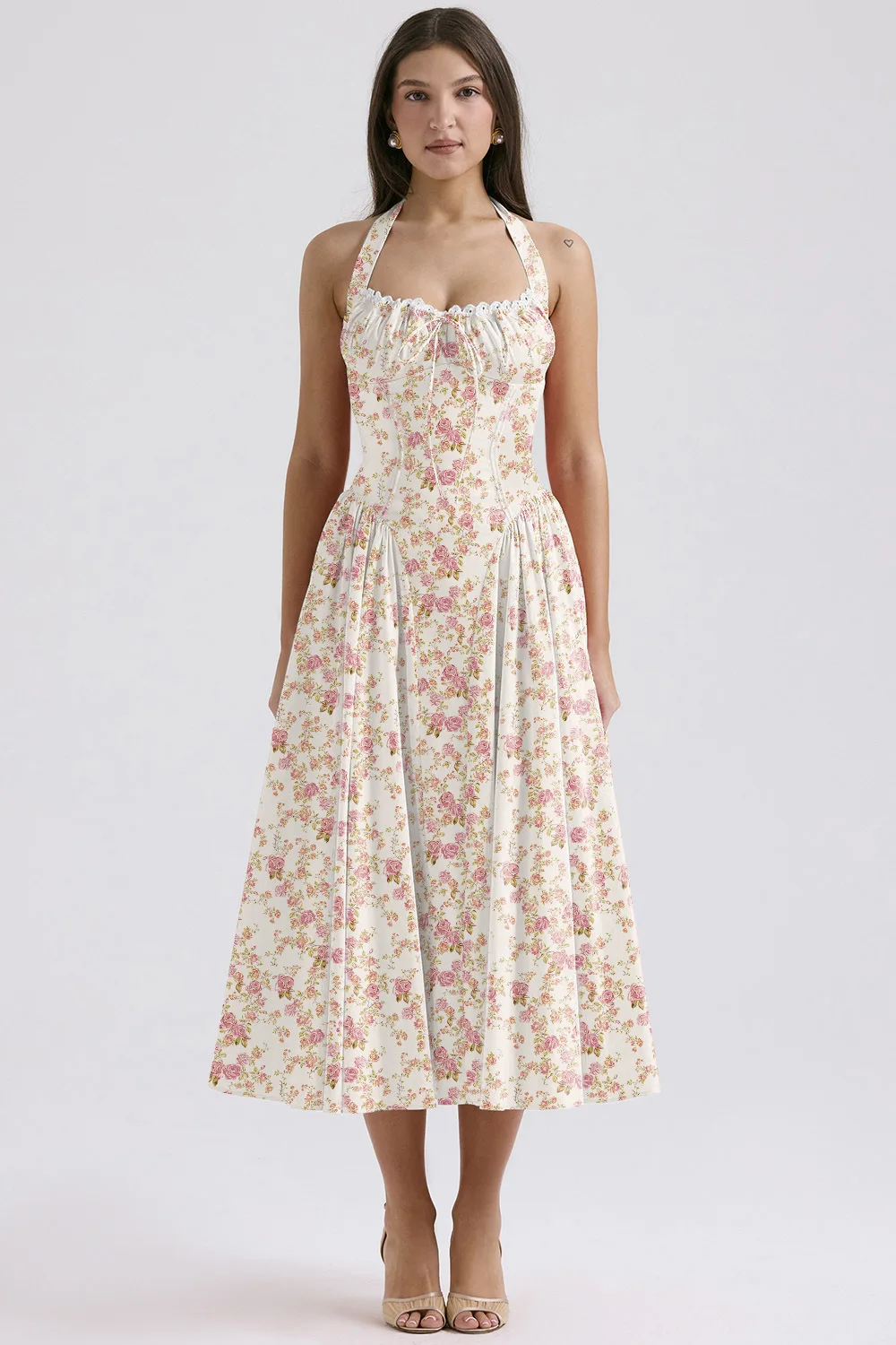 Vestidos de Cóctel Vintage con estampado Floral para mujer, vestidos de graduación sin mangas, Sexy, largo hasta el té, fiesta de noche, faldas de