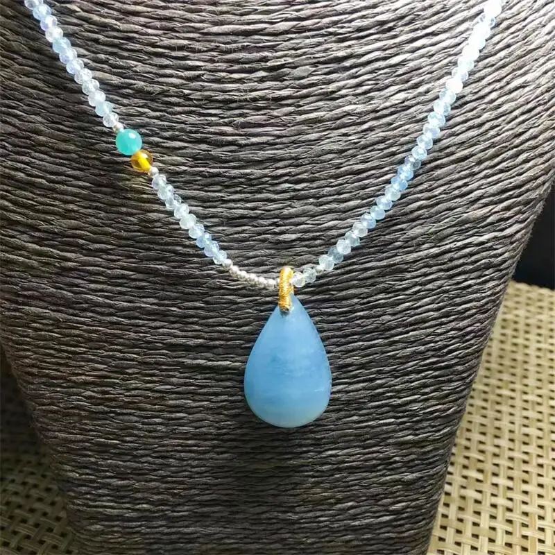 

Natural Aquamarine Teardrop Pendant Party Jewelry Holiday Gift For Women Healing Energy Stone Jewelry Gift 1pcs