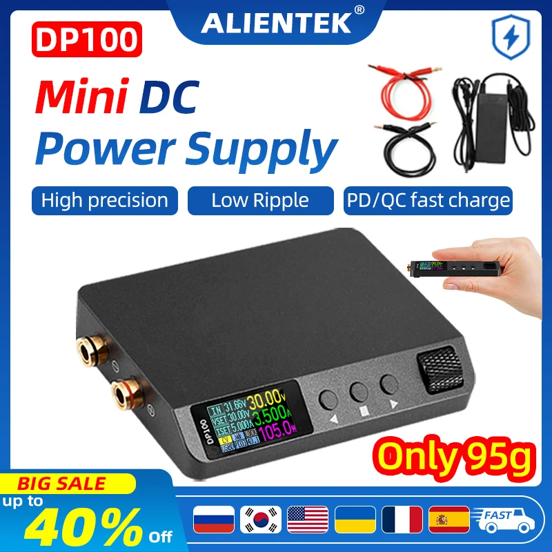 ALIENTEK-fuente de alimentación DC DP100, fuente de alimentación de laboratorio, ajustable, 30V, 5A, Banco Digital, portátil, regulador de potencia conmutada