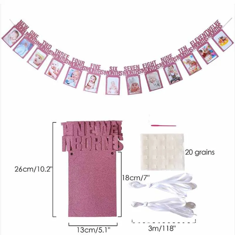 Baby-Fotobanner zum ersten Geburtstag, 1–12 Monate, Foto-Requisiten, Junge, Mädchen, Fotografie, Wimpelkette, Girlande, Babyparty, Partydekoration – Detail 13