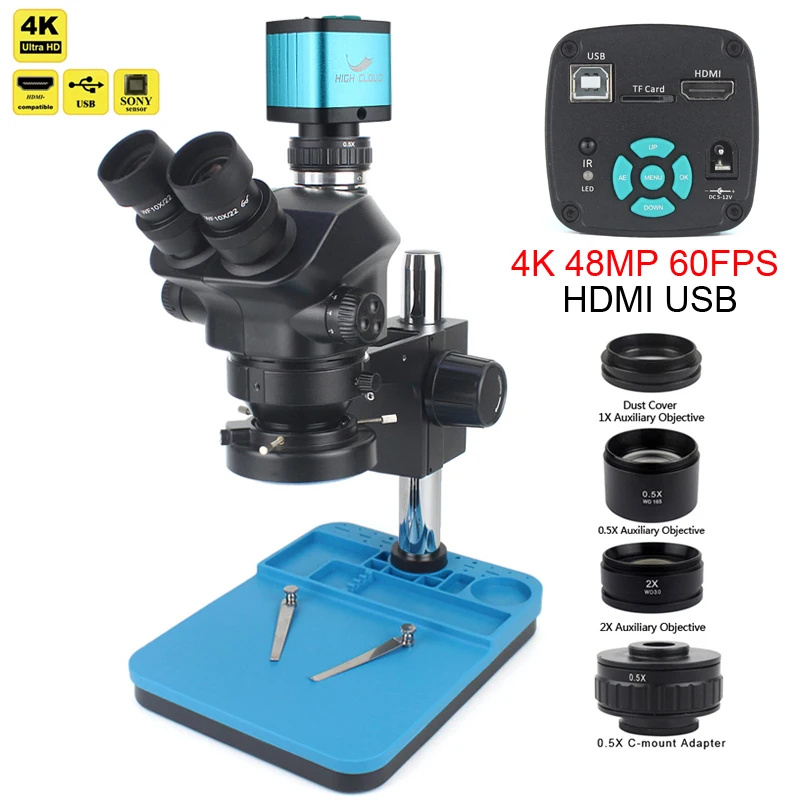 1080P 48MP 4K HDMI USB Videocamera 50X 100X Simul Focale Stereo Trinoculare Microscopio Set Per Saldatura Del Telefono PCB riparazione