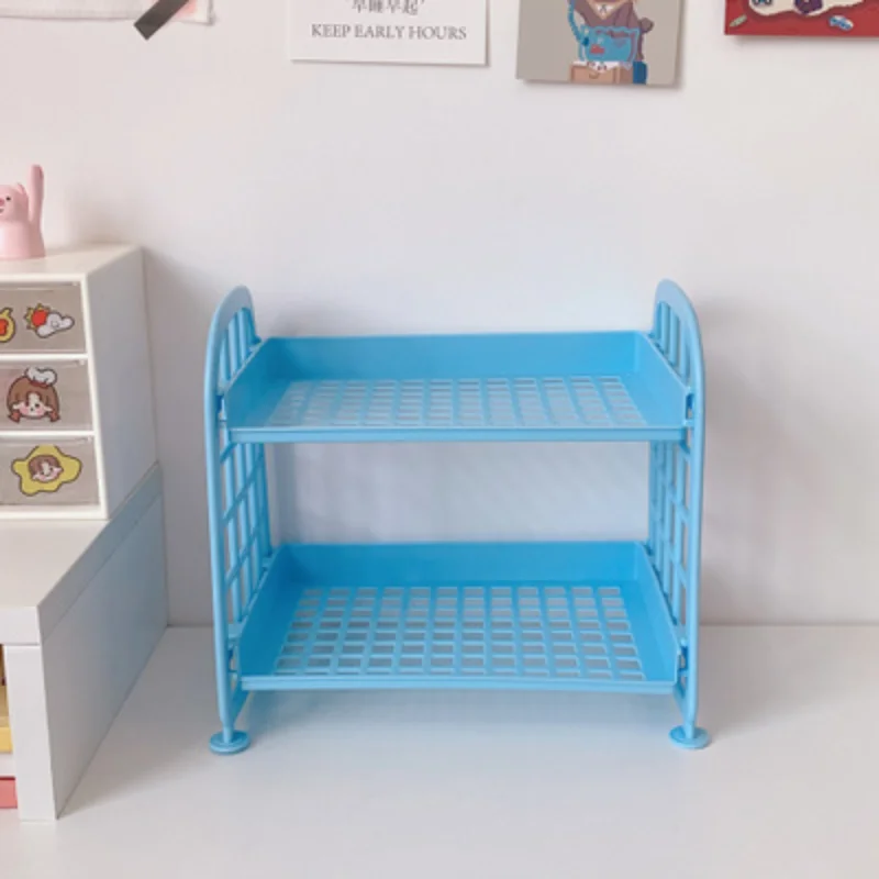 Estante de almacenamiento de lápices y cepillos cosméticos, organizador de papelería de escritorio Simple, estante plegable hecho a mano, lindo, coreano, 2 capas