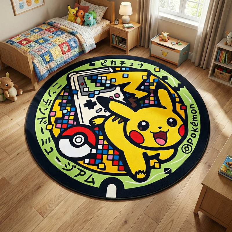 Tapis rond de sol de dessin animé Pokemon Pikachu, doux, pour chambre d'enfants, salle de jeux, salon, décoration de la maison