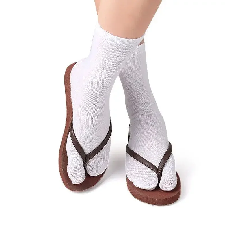 3Pairs=6Pcs Two-toe Socks Women Men Sweaty Nonslip Split Separate Tabi Toes Socks Fiber Deodorant Long Stockings Solid Shoe Sox