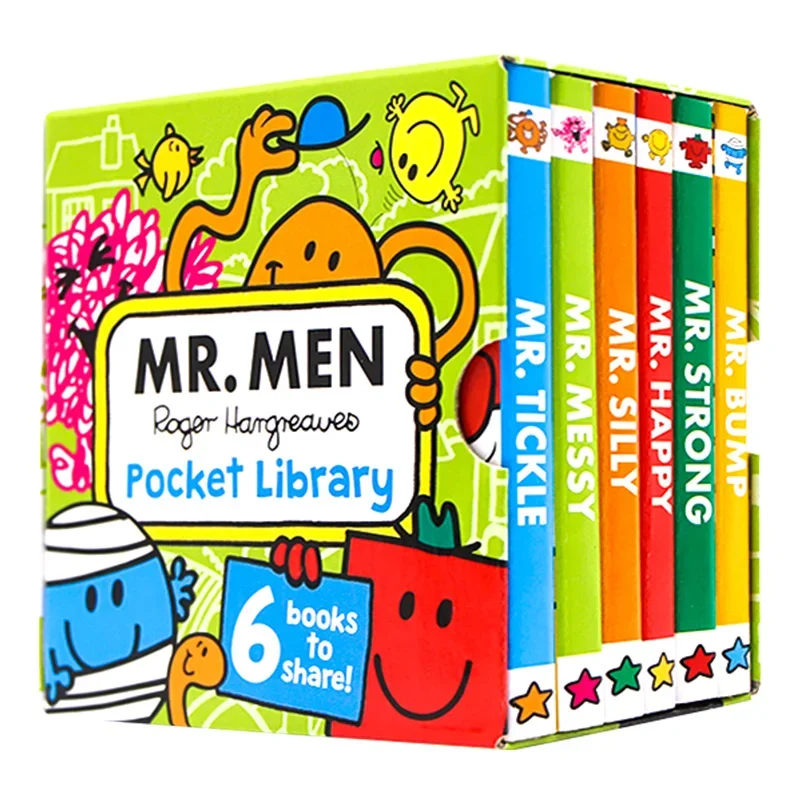 

6 книг/набор/карманная библиотека Mr Men, детские книги для детей 1 2 3 лет, английская книжка с картинками,