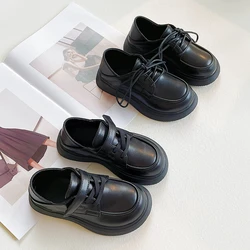 Little Girl Leather Shoes Matte PU Kids Black Shoes for Boys Fashion Causal School Performance Children's Flats Simple Versatile