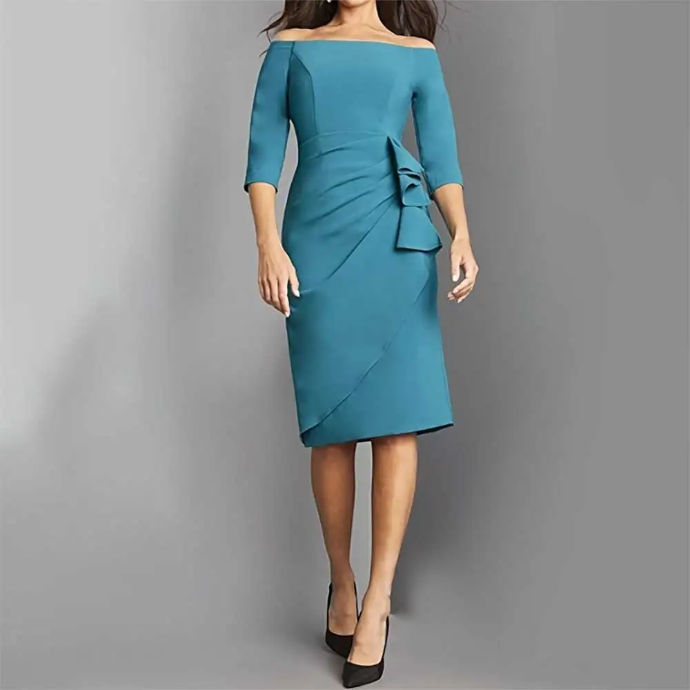 

Mother of the bride Dress Knee-Length Half Sleeve Mother of bridegroom Dress Ruched Evening Dress Ruffle Formal Prom Party Dress