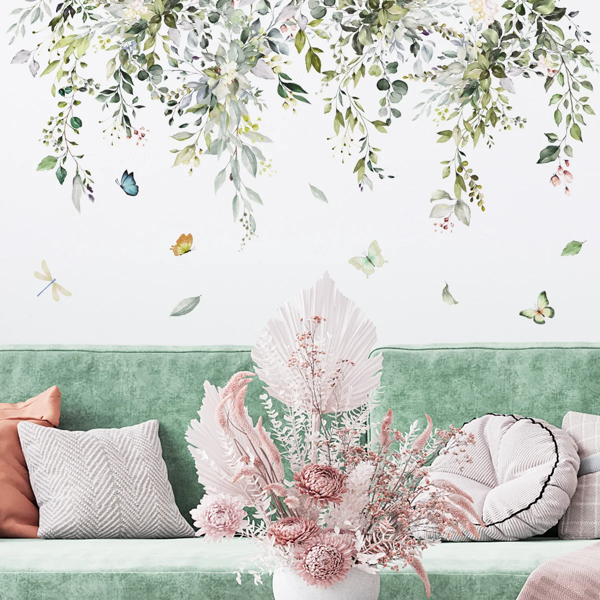 30*90cm Green Vine Butterfly Wall Stickers Background Wall Living Room Home Decoration Mural Wall Stickers Pvc Wallpaper Ms8465