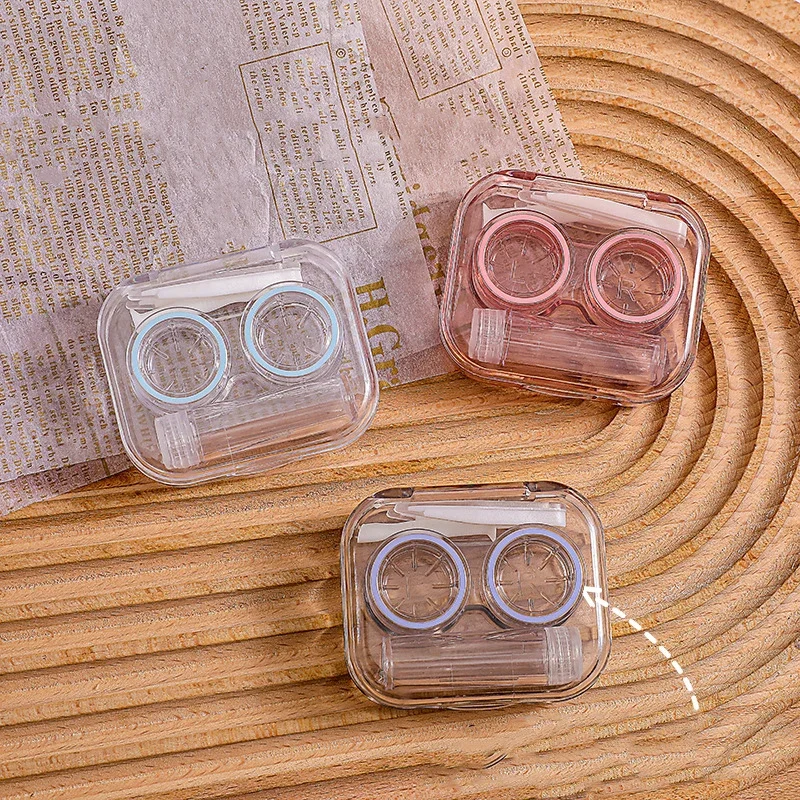 New Style Pink Transparent Tweezers Contact Lenses Case for Women Portable Contact Lens Box Container Travel Contact Lenses Case