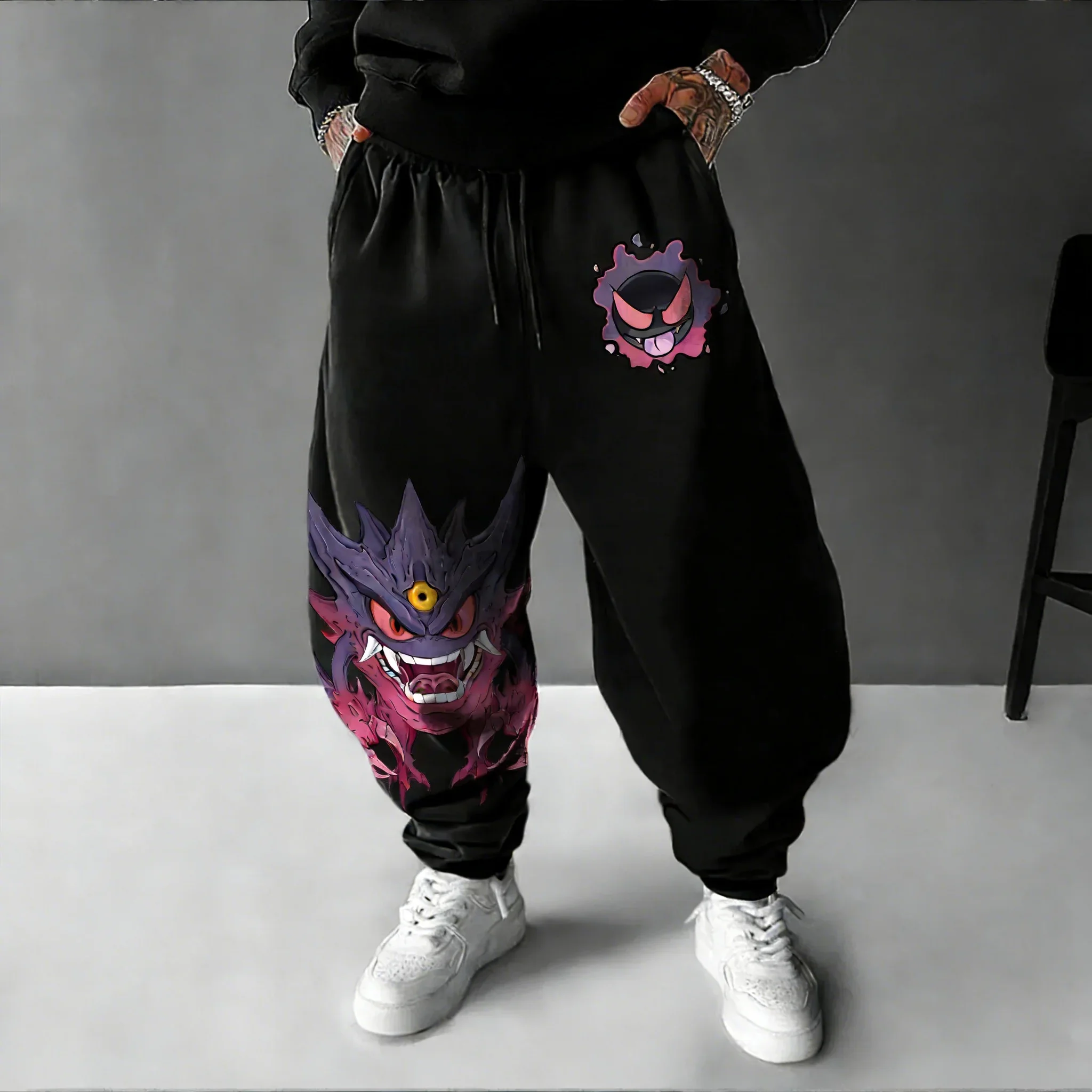 Pokemon  Games Gengar Printed Cotton Sweetpants Unisex Spring/Summer Street Hip Hop Versatile Casual Loose Y2K Tapped Pants
