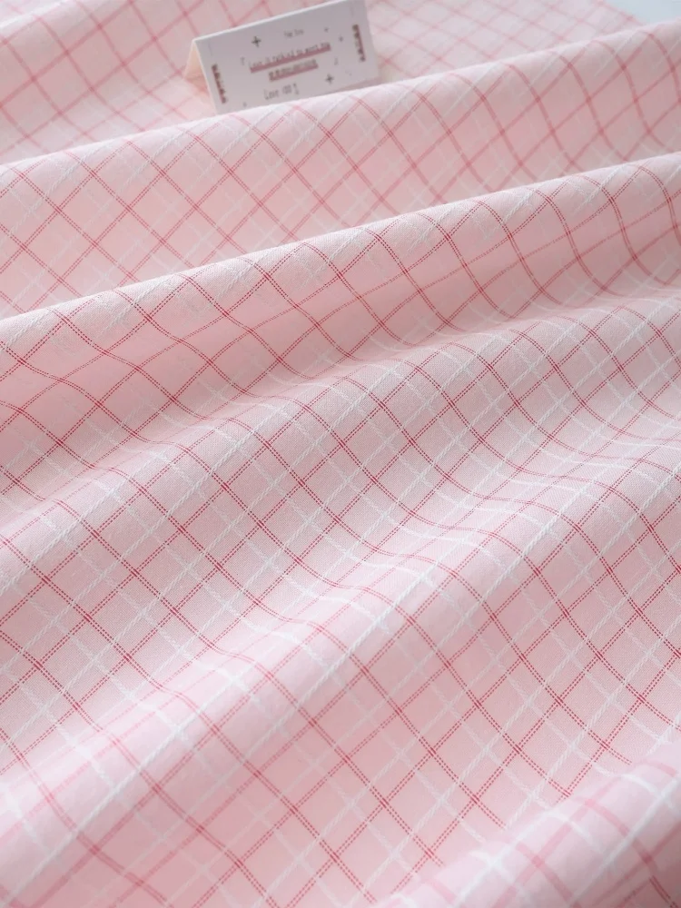 Cute-style Instagram fashion pink checkered fabric hairband cotton tablecloth clothes skirt fabric dyed cotton woven fabric