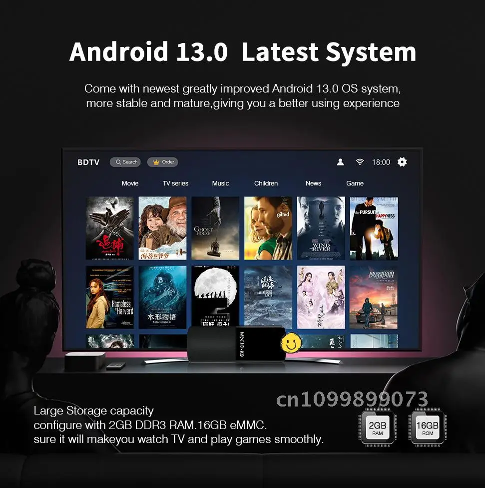 MX10 K9 HD 8K TV Set Top Box Dual-Band Bluetooth 5G Wireless WiFi Network ATV Box with Remote Control And Manual