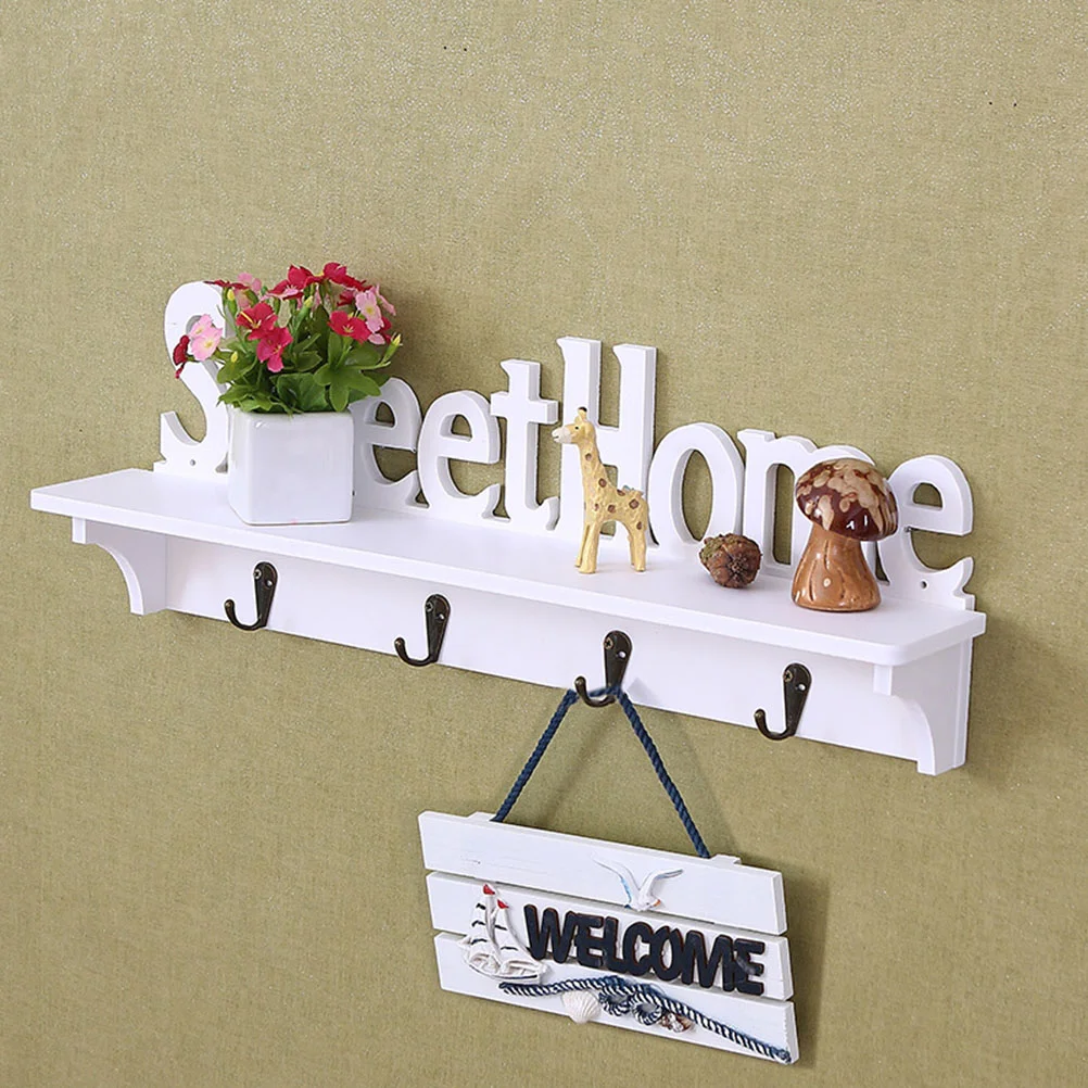 Creative Keychain Organizer Sweet Home Wall Mounted Rack Wall Door Hanger Storage Rack for Coat Hat Clothes Key (White)