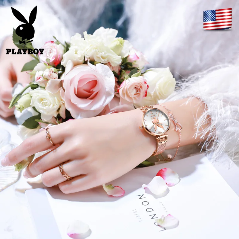 PLAYBOY 2037 Simple Imported Original Quartz Movement Milanese Steel Strip 30M Waterproof Rabbit Dial Fashion Brand Watch Women