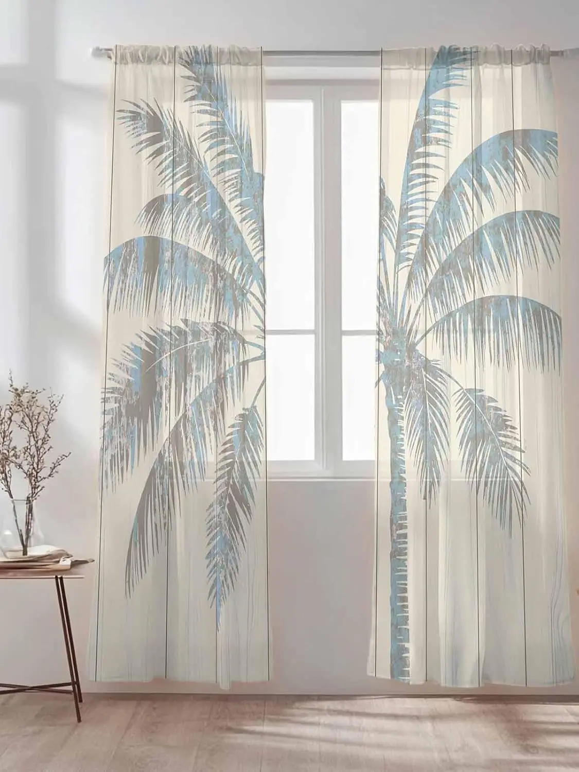 

Semi Sheer Curtains 96 inches Long, Tropical Palm Tree Print, Light Filtering Rod Pocket Drapes for Living Room Bedroom, 2