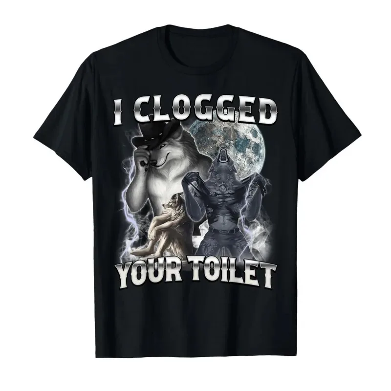 

I Clogged Your Toilet Funny Alpha Wolf Meme Stupid Brainrot T-shirt For Men Women 100% Cotton T Shirts Short Sleeve Tops P693