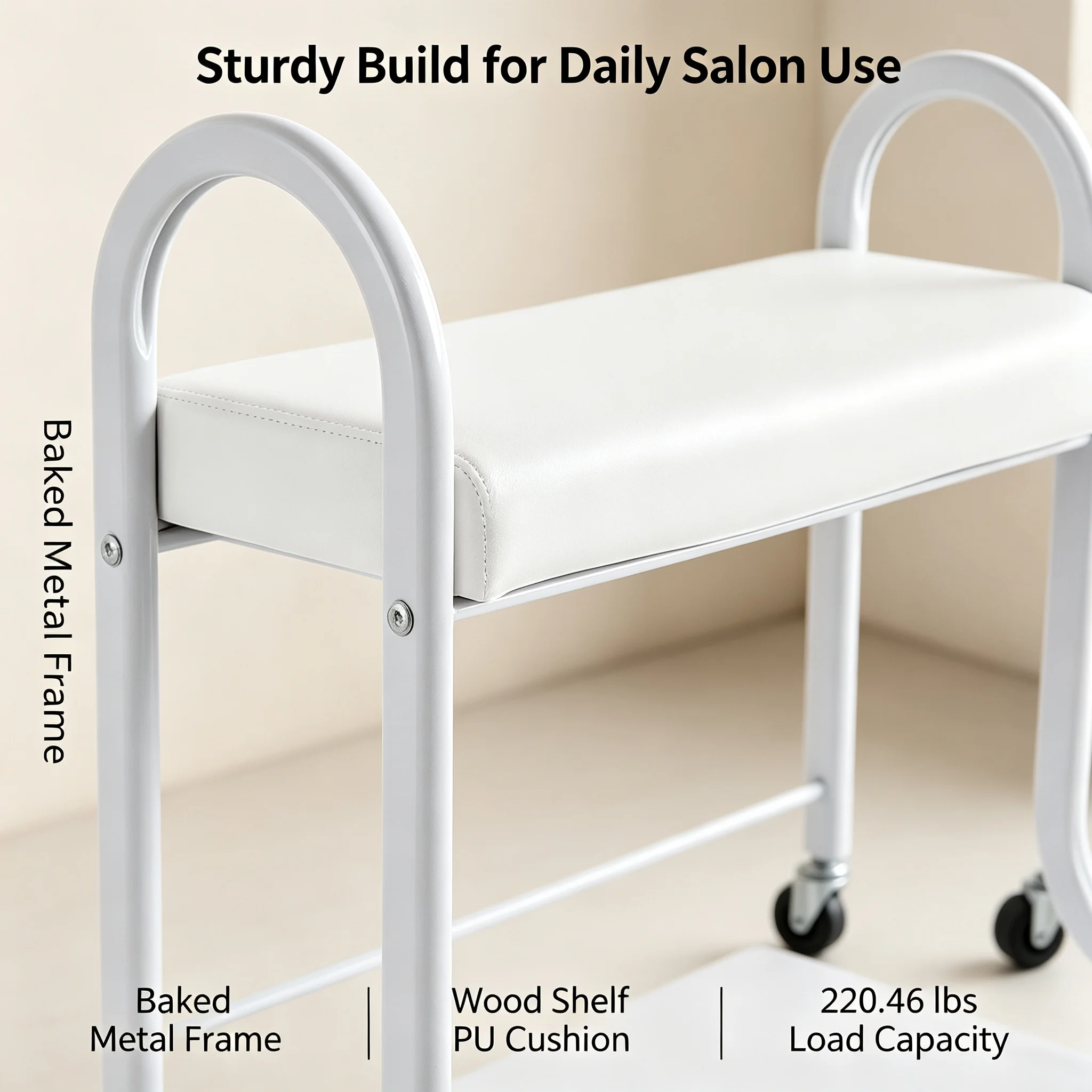 Portable Foot Bath Spa Trolley Cart with Wheels & Foot Rest, 2-Tier Beauty Salon Manicure Cart, 220.46lbs Load, Metal Wood Rolling Stand for Home Spa Use