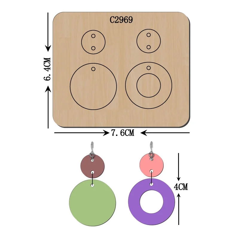 Wooden Earring Cutting Dies for Scrapbooking, Multiple Sizes, Compatible with Most Die Cutting Machines, C2969, New