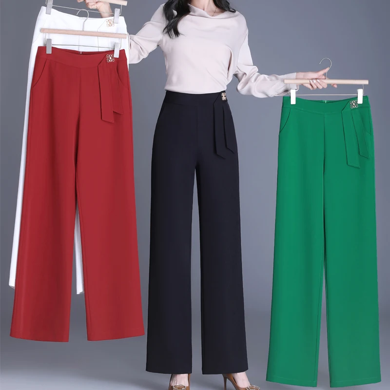 Pantalones de pierna ancha para mujer, ropa Vintage de cintura alta, moda coreana, primavera y verano, alta calidad