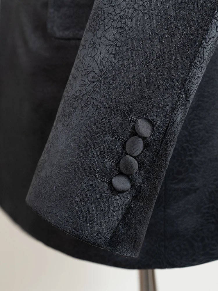 بدلة رجالية فاخرة وعصرية بياقة من حجر الراين وشال وطية صدر السترة بدلة زفاف سوداء مكونة من قطعتين مأدبة سهرة للعريس #5