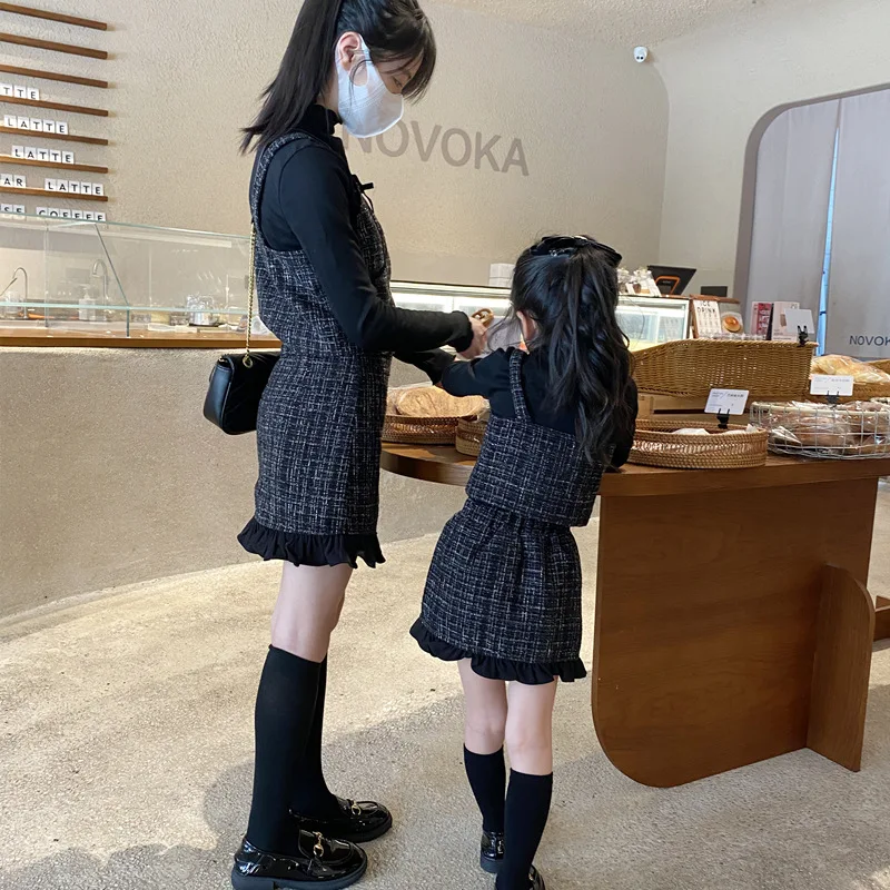 Mom And Daughter Matching Clothes Mother Kids Suit Toddler Girl Luxury Designer Tweed Outfit Women Boutique Two Piece Skirt Set