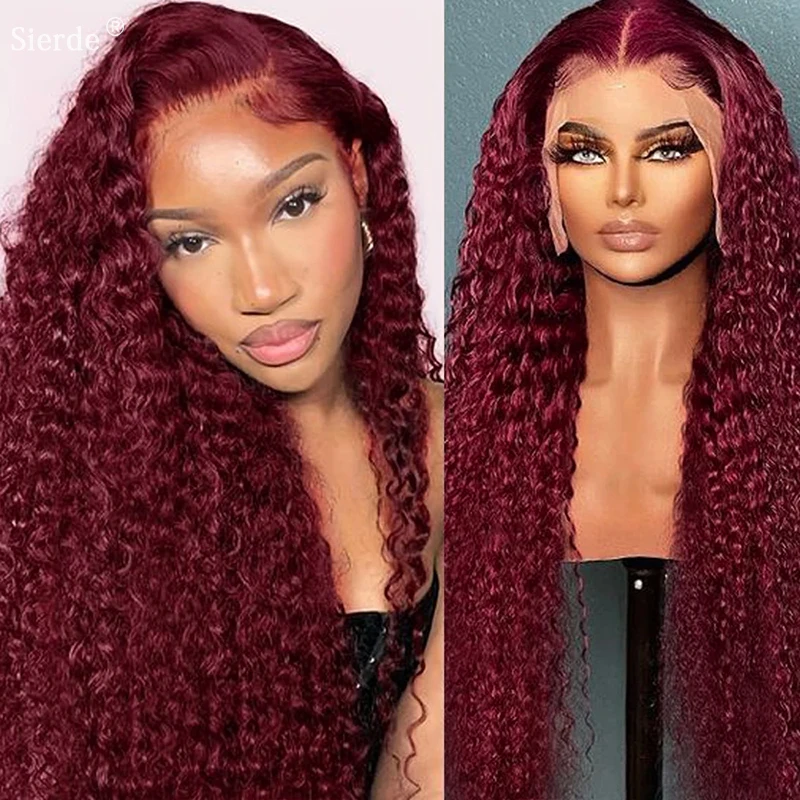

13x4 99J Burgundy Colored Lace Front Wig Deep Water Wave 13x6 34Inch Lace Front Wigs Brazilian Human Hair For Women 200 Density