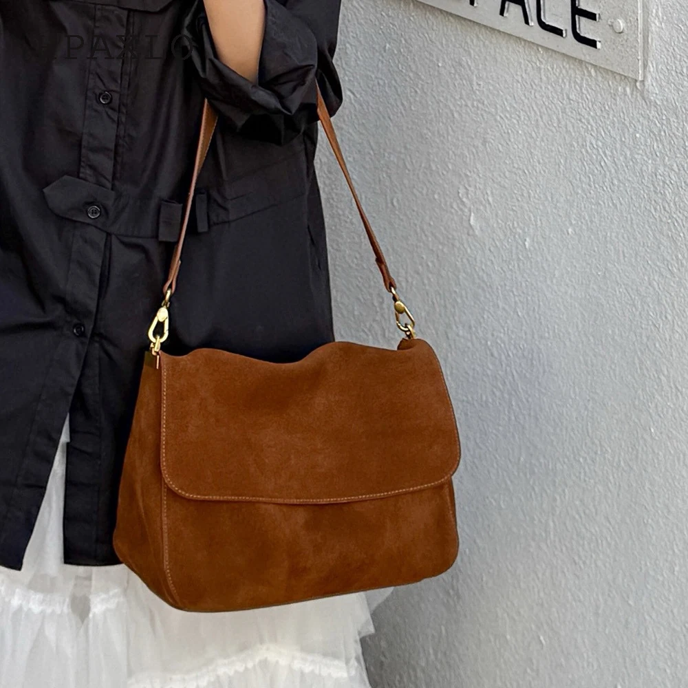 

Matte cowhide women's bag autumn winter new design messenger bag vintage large-capacity suede flip hand shoulder crossbody bag