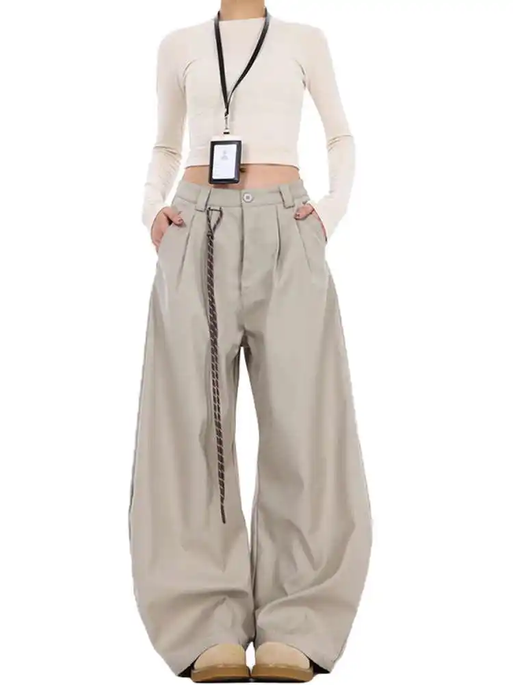 Women Apricot Baggy Urban Suits Pants Oversize Bent Knife Pants Harajuku Japanese 2000s Style Y2k Vintage Trousers Clothes 2025