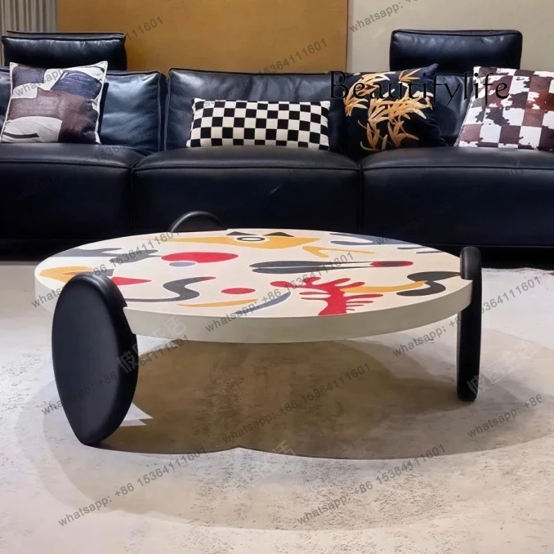 

Italian Minimalist Hand-painted Art Coffee Table Medieval Solid Wood Creative Graffiti Small Apartment Light Luxury Edge Tabl